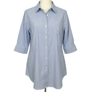 Lauren Ralph Lauren Women Striped Shirt 3/4 Sleeve Embroidered RL Logo Size L